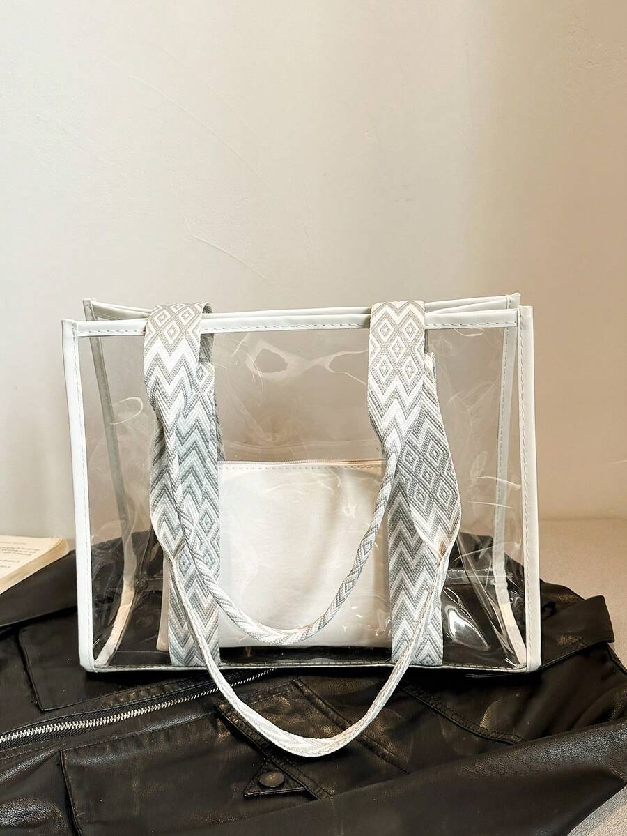 Transparent Beach Bag, Large Capacity Tote Bag, Women's Shoulder Bag, Coin Purse, Change Pouch For Holiday By The Sea Vacation Essentials