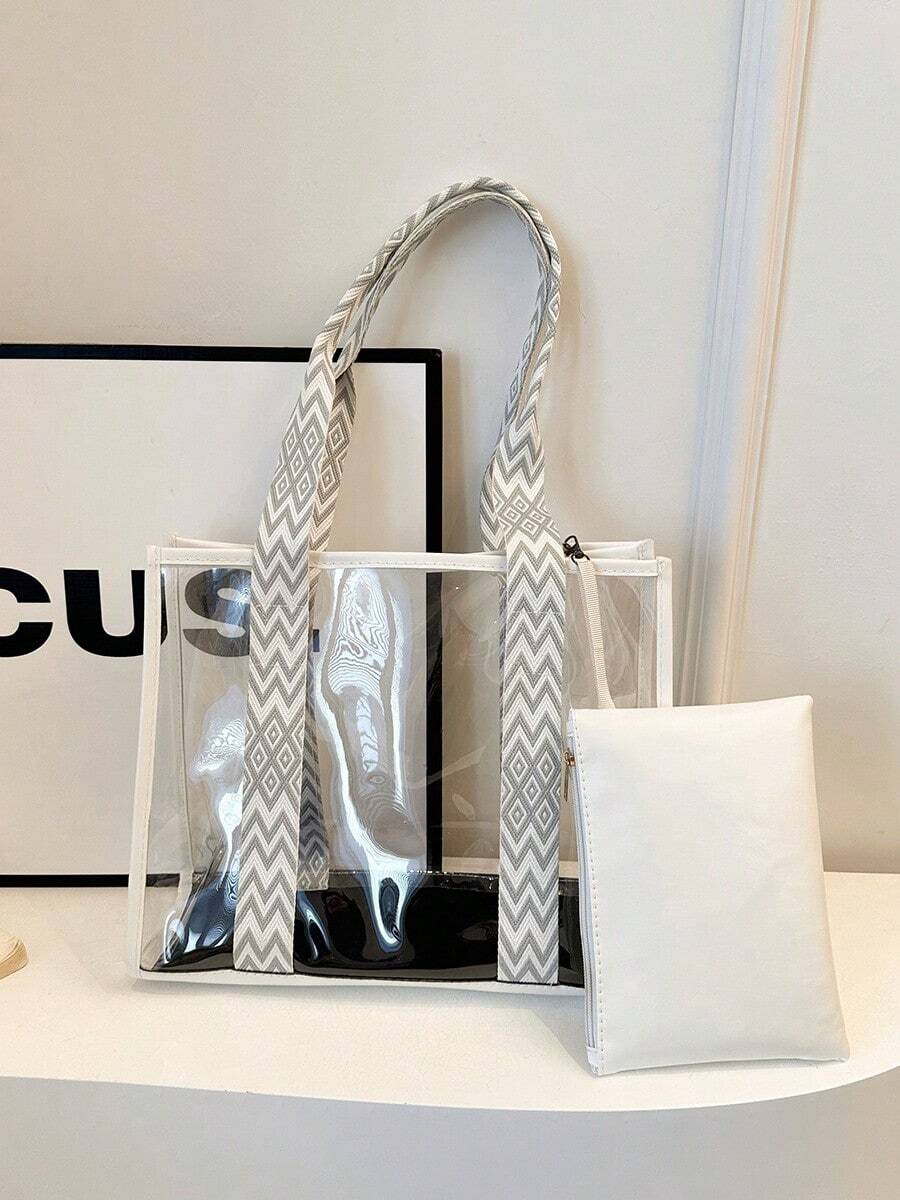 Transparent Beach Bag, Large Capacity Tote Bag, Women's Shoulder Bag, Coin Purse, Change Pouch For Holiday By The Sea Vacation Essentials