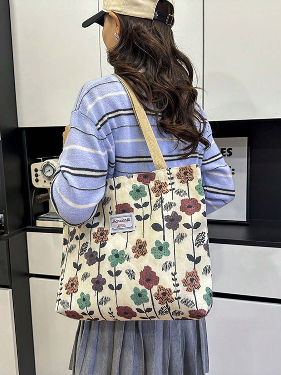 Large Capacity Niche Shoulder Bag Women's New Style Ins Canvas Tote Bag Handbag For School And Commuting, Canvas Printed Material
