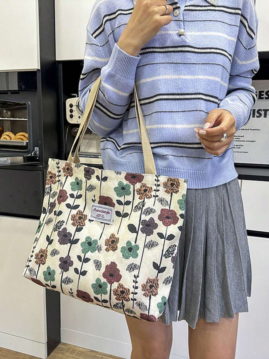 Large Capacity Niche Shoulder Bag Women's New Style Ins Canvas Tote Bag Handbag For School And Commuting, Canvas Printed Material
