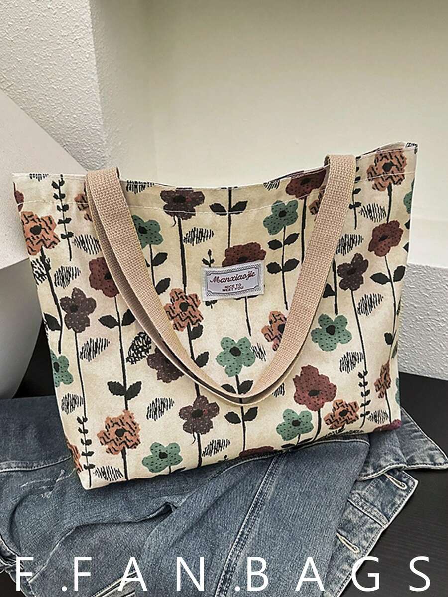 Large Capacity Niche Shoulder Bag Women's New Style Ins Canvas Tote Bag Handbag For School And Commuting, Canvas Printed Material