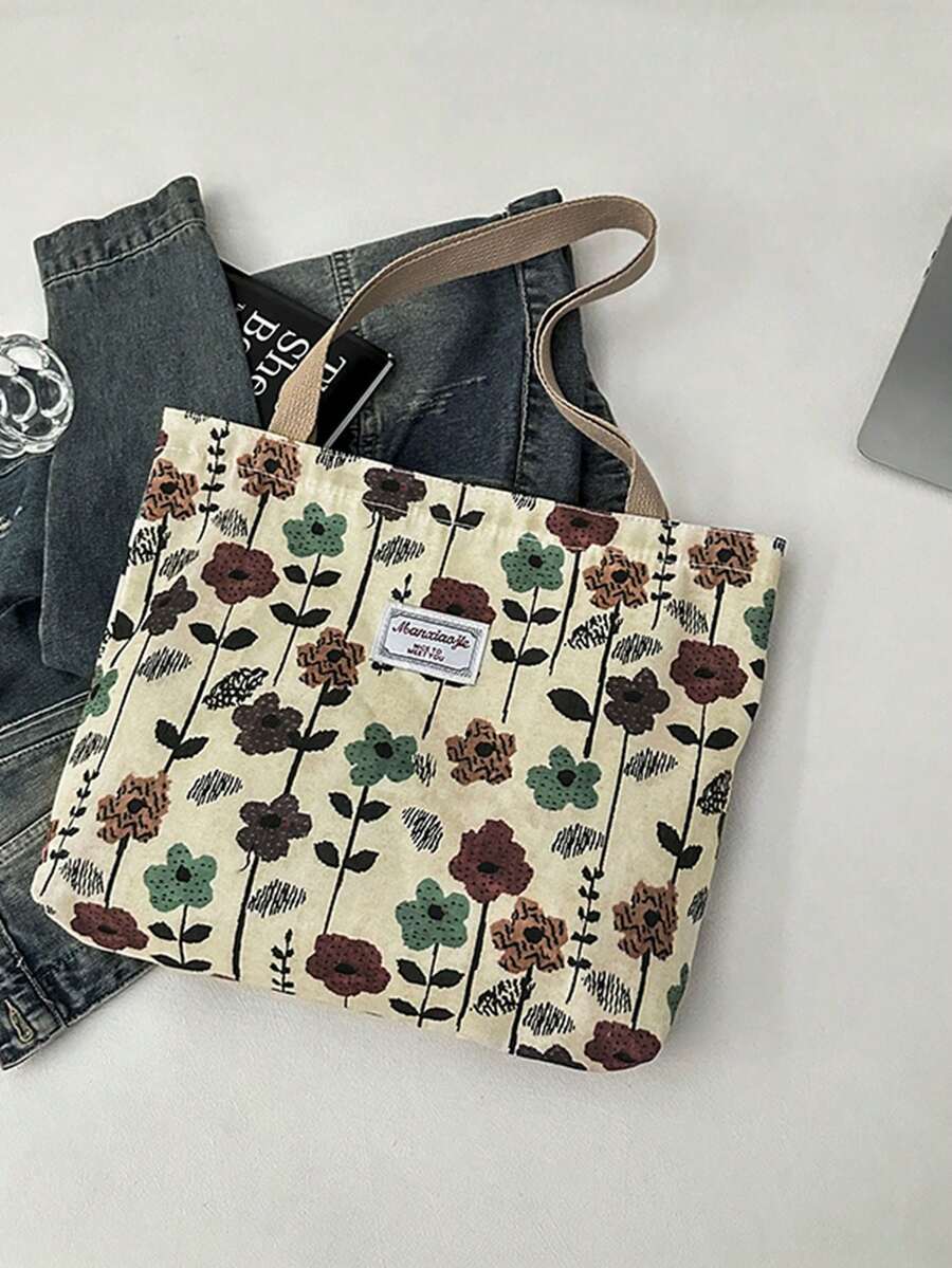 Large Capacity Niche Shoulder Bag Women's New Style Ins Canvas Tote Bag Handbag For School And Commuting, Canvas Printed Material