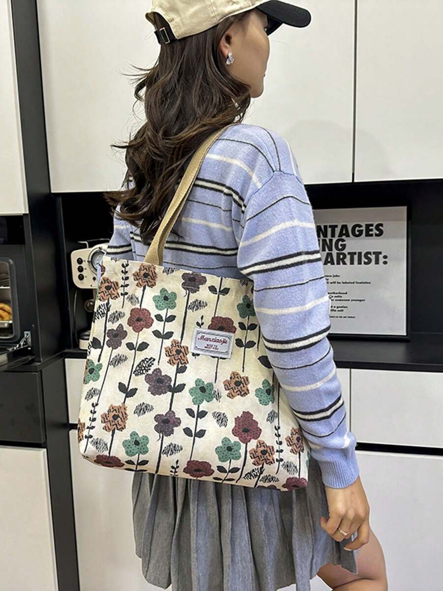 Large Capacity Niche Shoulder Bag Women's New Style Ins Canvas Tote Bag Handbag For School And Commuting, Canvas Printed Material