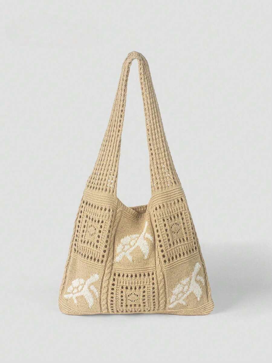 Hollow Woven Straw Bag, Bohemian Style Beach Handbag, Hollow Tote Bag, Large Capacity Shopping Beach Bag, Fashion Hollow Woven Straw Bag