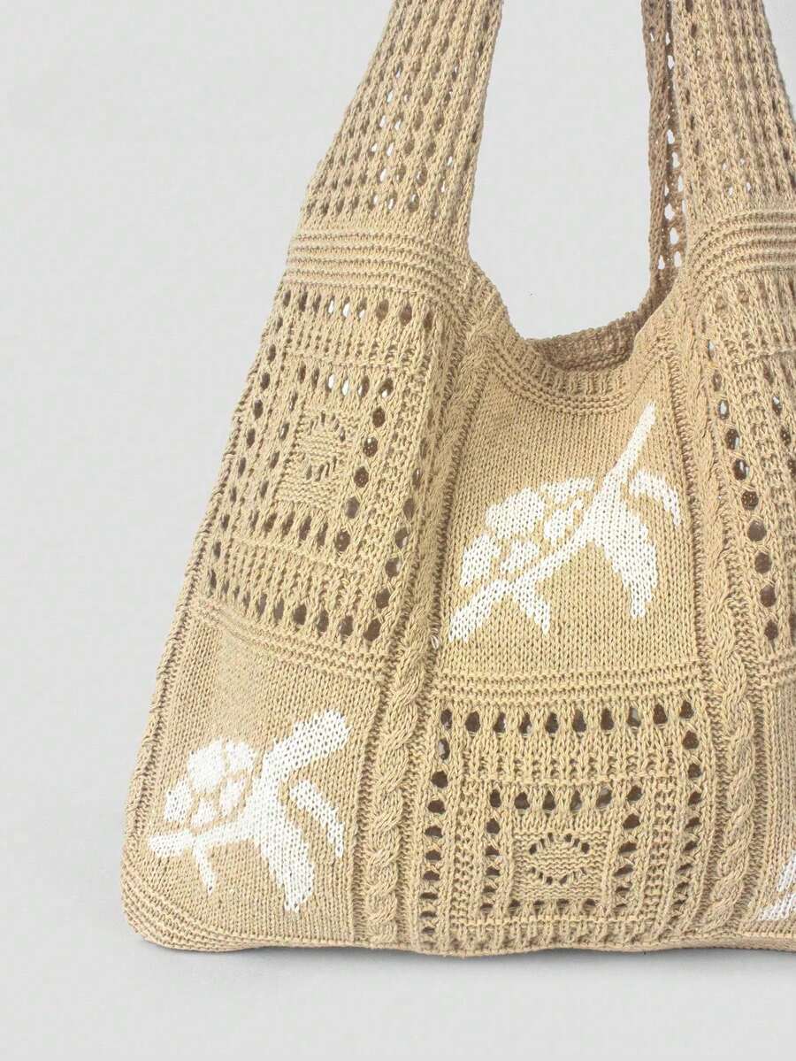 Hollow Woven Straw Bag, Bohemian Style Beach Handbag, Hollow Tote Bag, Large Capacity Shopping Beach Bag, Fashion Hollow Woven Straw Bag