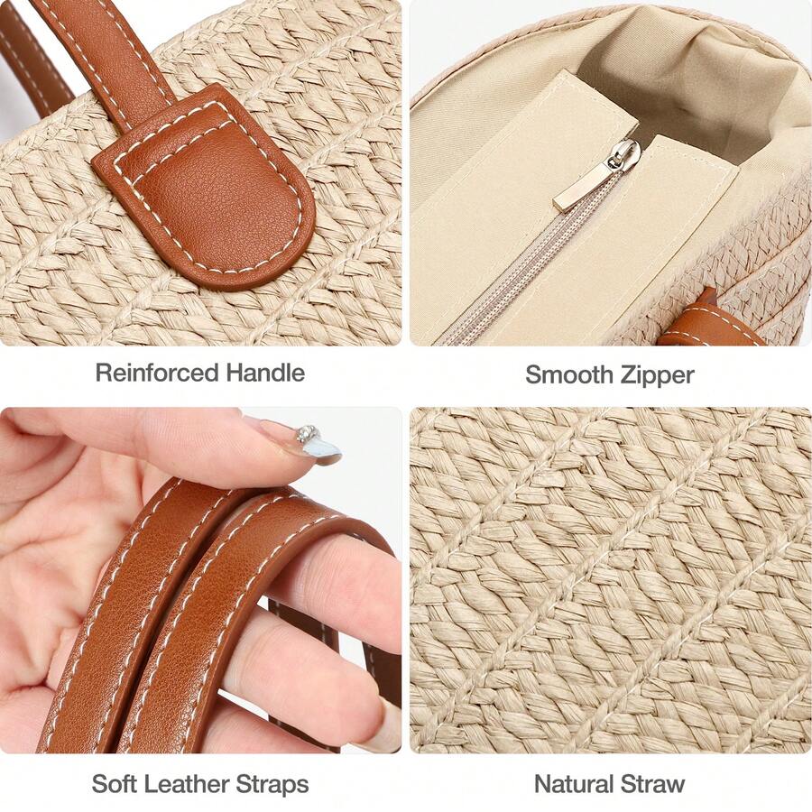 Straw Beach Bags For Women, Women Beach Handmade Woven Tote Bag, Summer Mesh Hollow Shoulder Bag For Holiday, Perfect For Beach, Commuting