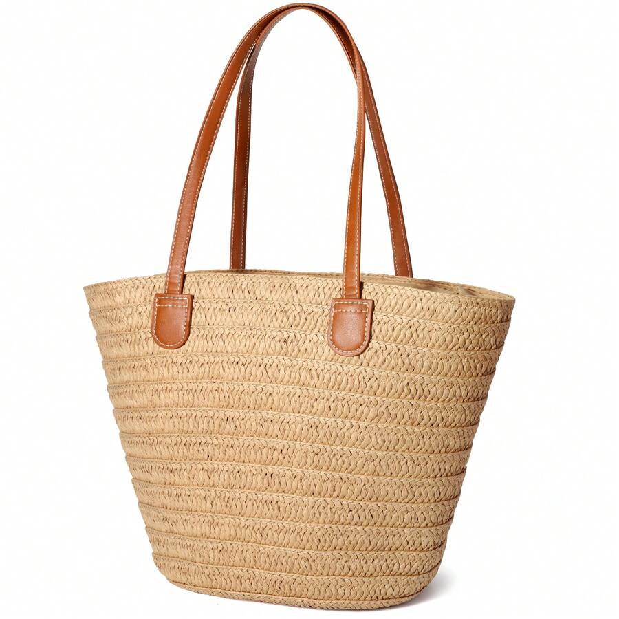 Woven Tote Bag For Women Summer Straw Beach Bag Shoulder Handbags Boho Bag Pool Bag, Beach Essentials Women Bags For Vacation & Holiday