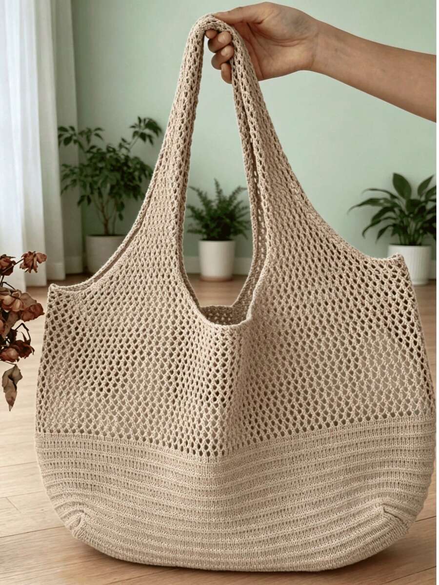 Women's Spring Beach Bag, Crochet Bag, Large Capacity Fashion Tote Bag, Shoulder Bag, Travel Essential, Suitable For Students And Business Women, Boho Chic