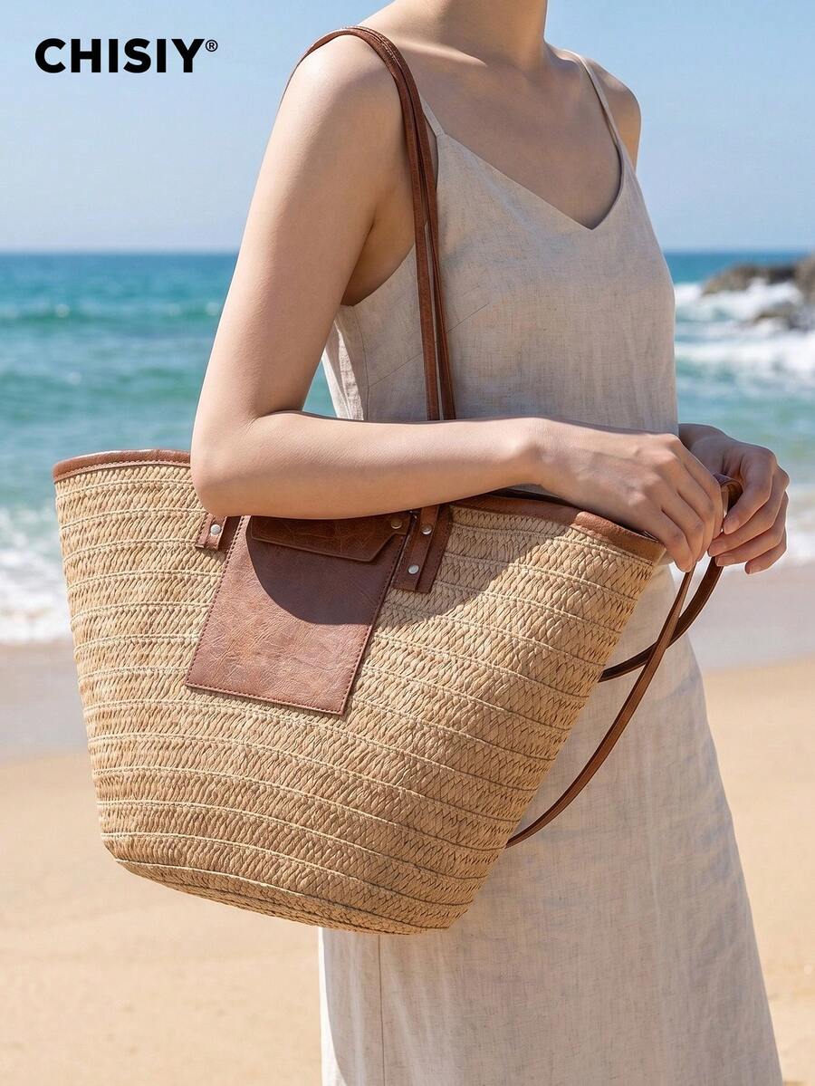 New Women's Shoulder Bag, European And American Retro Handmade Woven Handbag, Straw Woven Bag, Vacation Style Casual Women's Bag