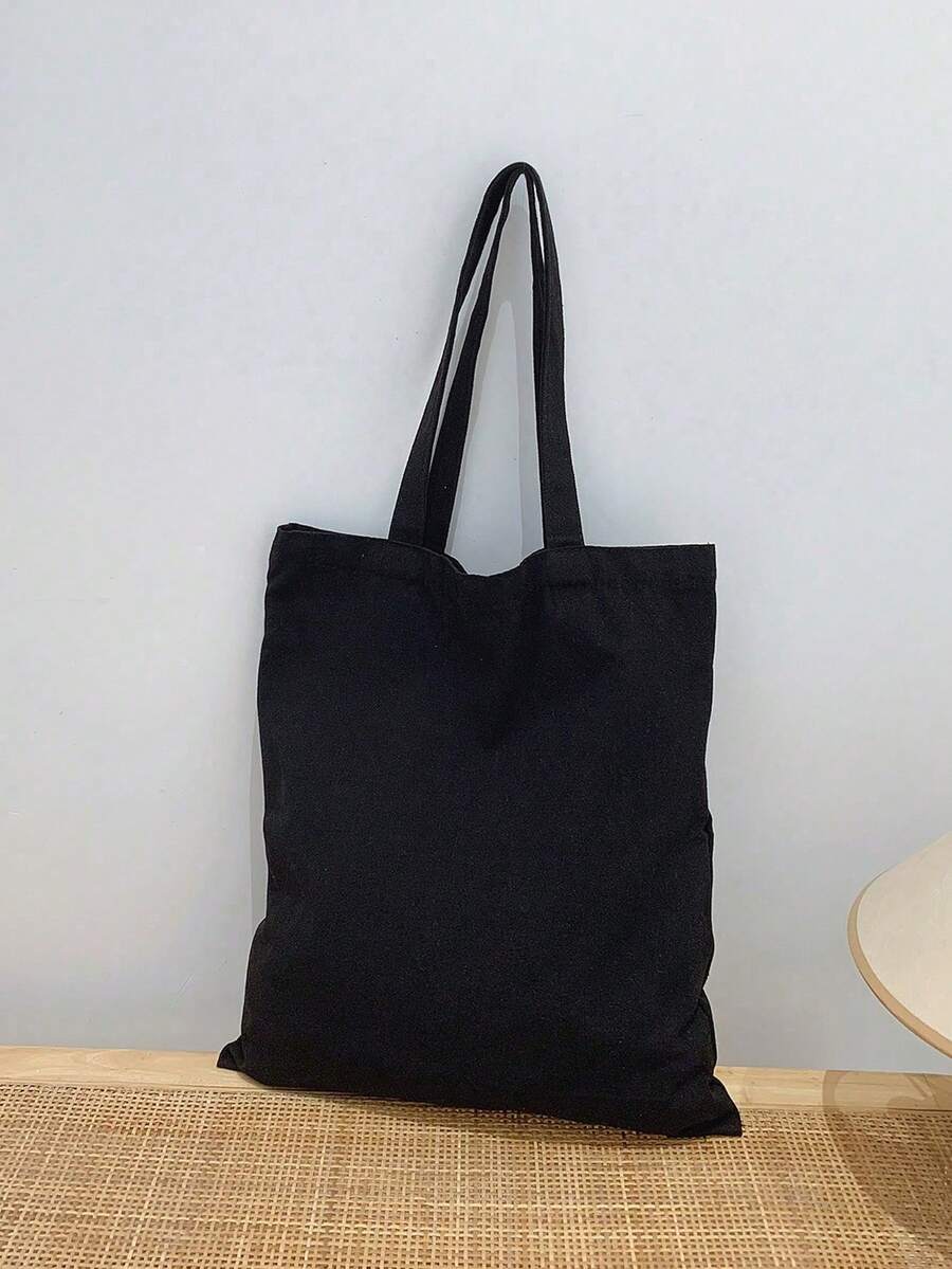 Fashionable Solid Color Tote Bag, Black Color, Original Unisex Travel Canvas Bag, Foldable Shopping Bag, Large Capacity Handbag