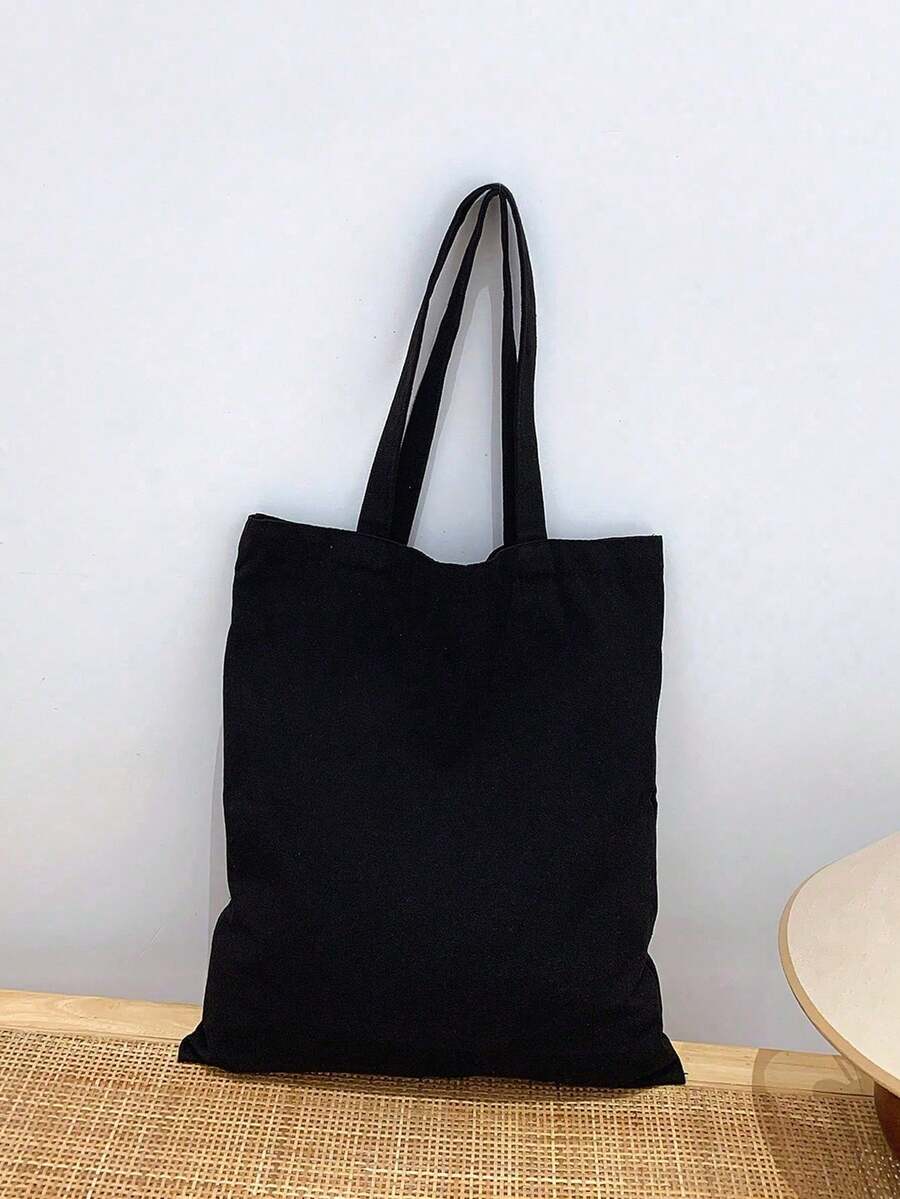 Fashionable Solid Color Tote Bag, Black Color, Original Unisex Travel Canvas Bag, Foldable Shopping Bag, Large Capacity Handbag