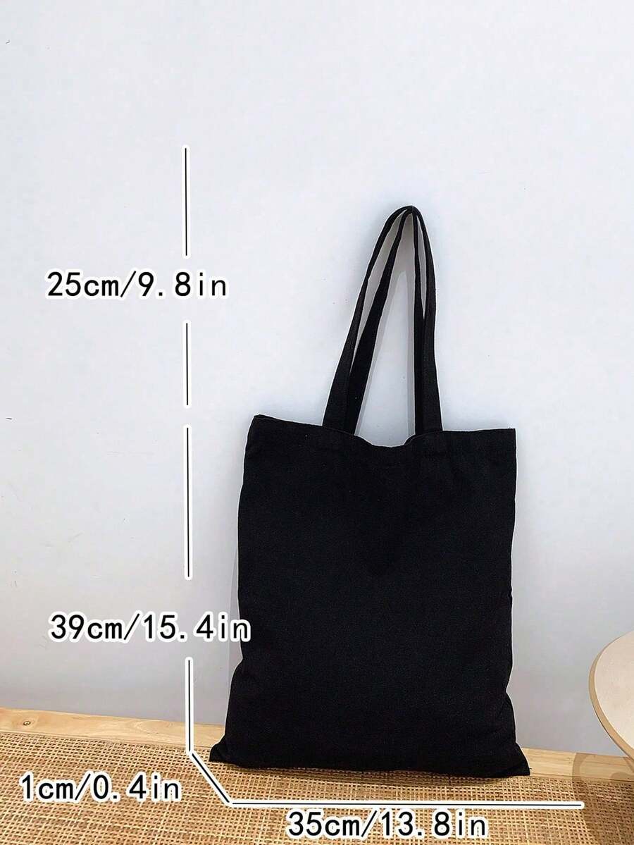 Fashionable Solid Color Tote Bag, Black Color, Original Unisex Travel Canvas Bag, Foldable Shopping Bag, Large Capacity Handbag