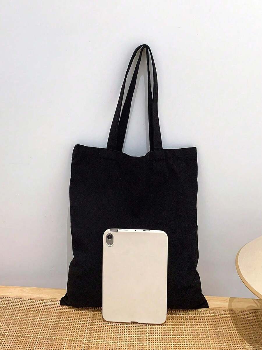 Fashionable Solid Color Tote Bag, Black Color, Original Unisex Travel Canvas Bag, Foldable Shopping Bag, Large Capacity Handbag