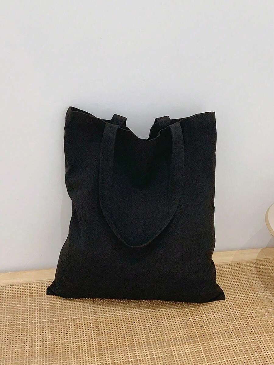 Fashionable Solid Color Tote Bag, Black Color, Original Unisex Travel Canvas Bag, Foldable Shopping Bag, Large Capacity Handbag