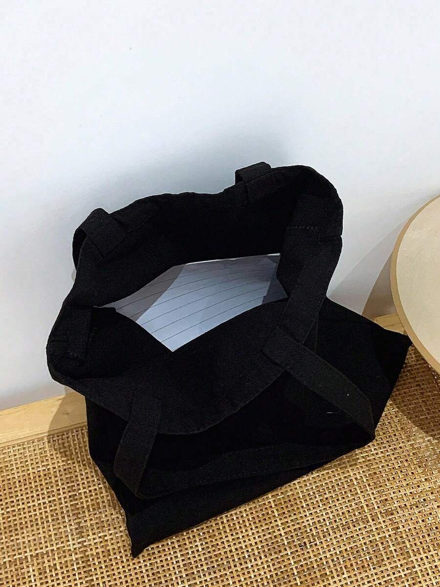 Fashionable Solid Color Tote Bag, Black Color, Original Unisex Travel Canvas Bag, Foldable Shopping Bag, Large Capacity Handbag
