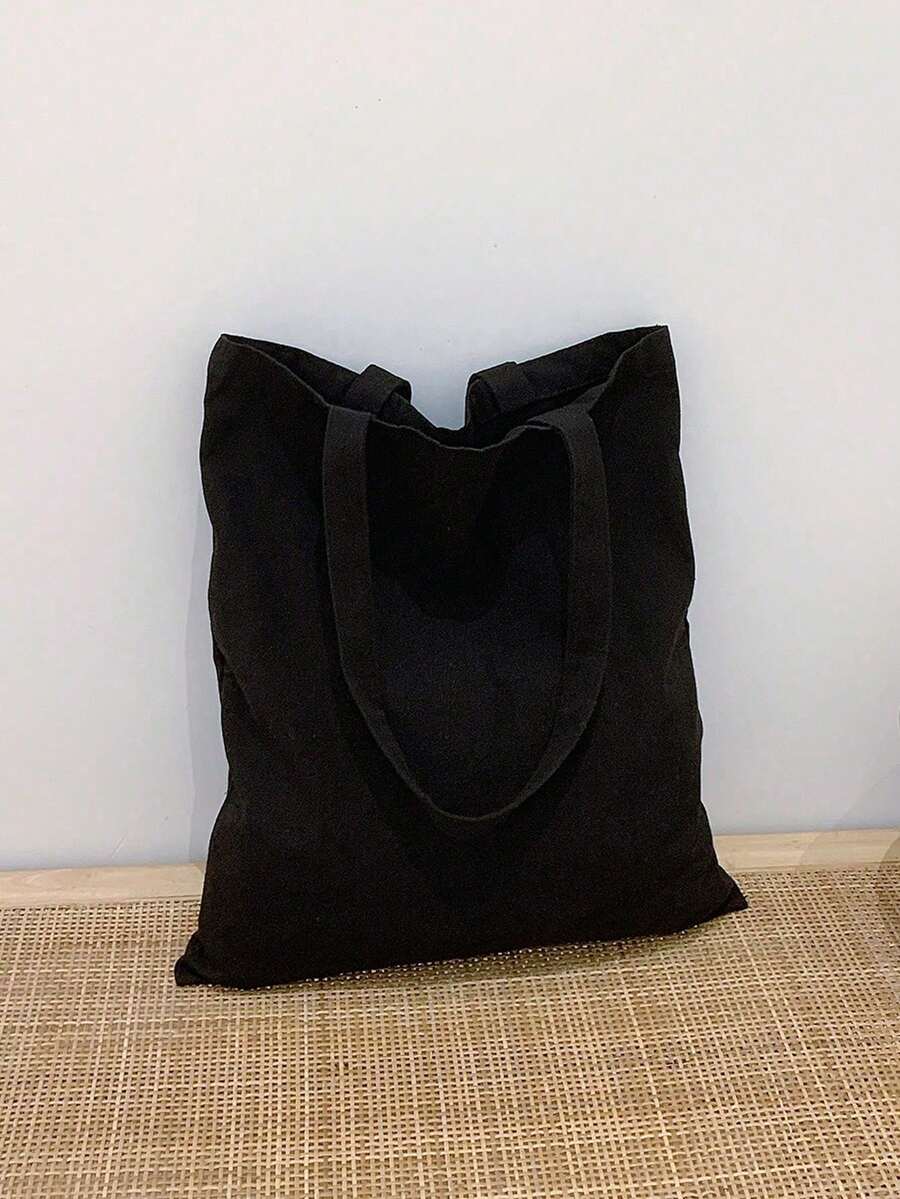 Fashionable Solid Color Tote Bag, Black Color, Original Unisex Travel Canvas Bag, Foldable Shopping Bag, Large Capacity Handbag