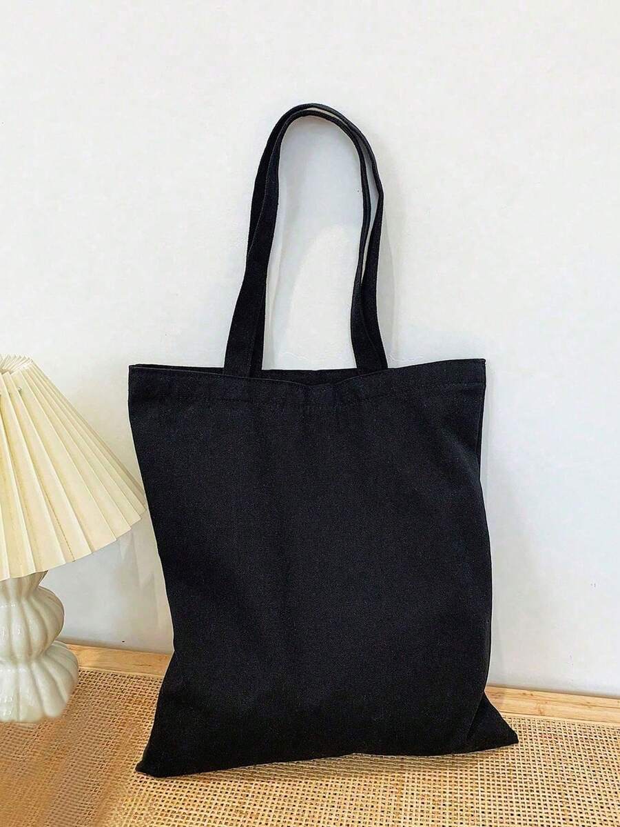 Fashionable Solid Color Tote Bag, Black Color, Original Unisex Travel Canvas Bag, Foldable Shopping Bag, Large Capacity Handbag