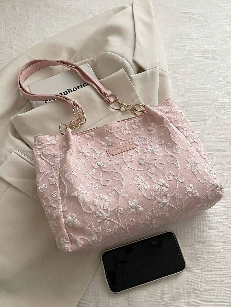 Fashionable Striped Handbag- Women's Large Capacity Shoulder Bag- Zipper Tote Bag For Daily Use- Minimalist Chain Shoulder Tote Bag For Teen Girls Women College Students,Rookies & White-Collar Work