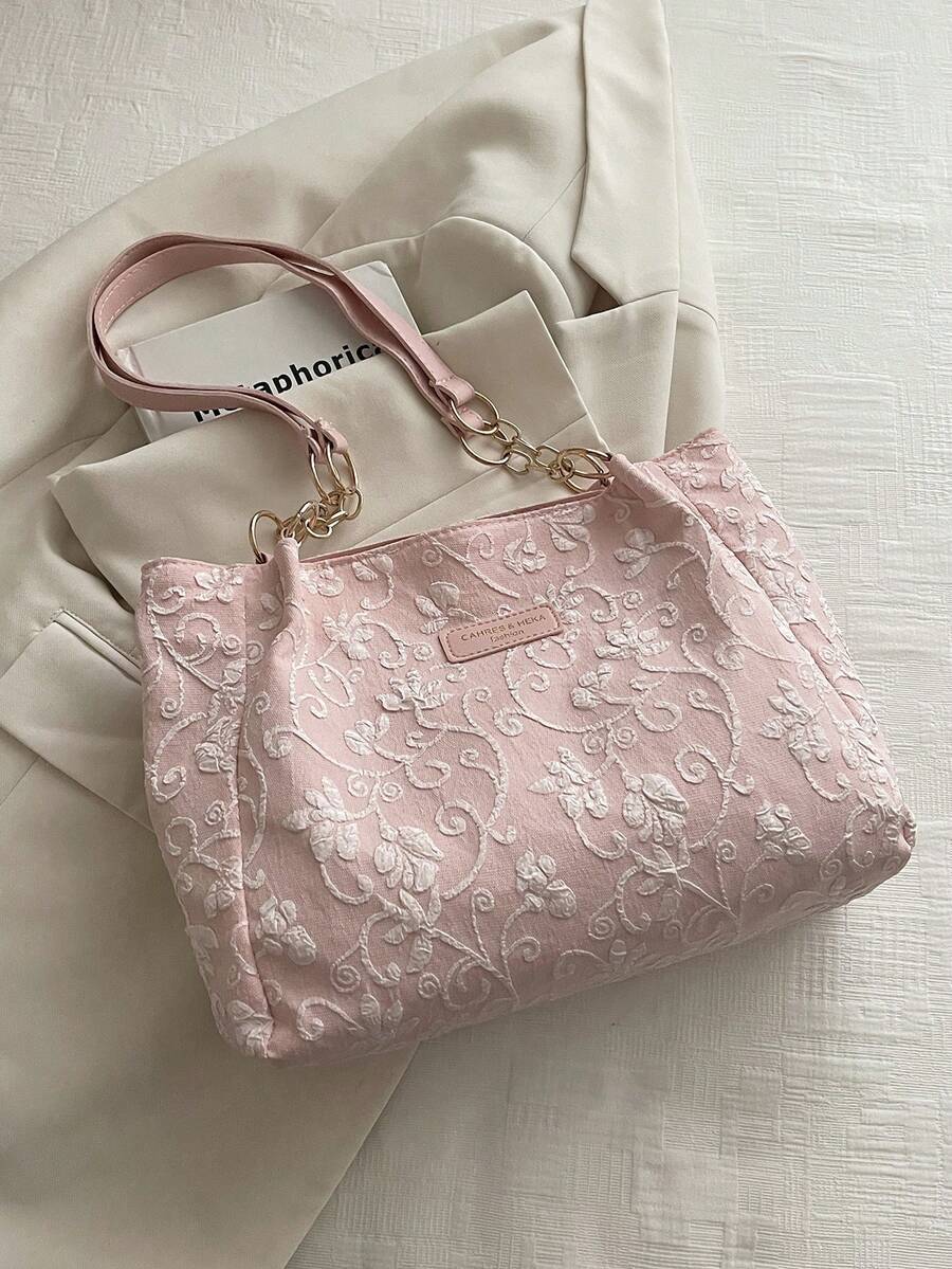 Fashionable Striped Handbag- Women's Large Capacity Shoulder Bag- Zipper Tote Bag For Daily Use- Minimalist Chain Shoulder Tote Bag For Teen Girls Women College Students,Rookies & White-Collar Work