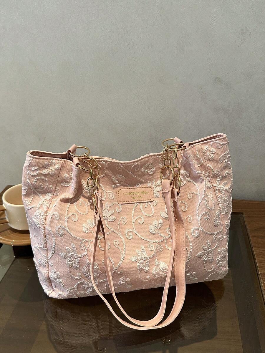 Fashionable Striped Handbag- Women's Large Capacity Shoulder Bag- Zipper Tote Bag For Daily Use- Minimalist Chain Shoulder Tote Bag For Teen Girls Women College Students,Rookies & White-Collar Work