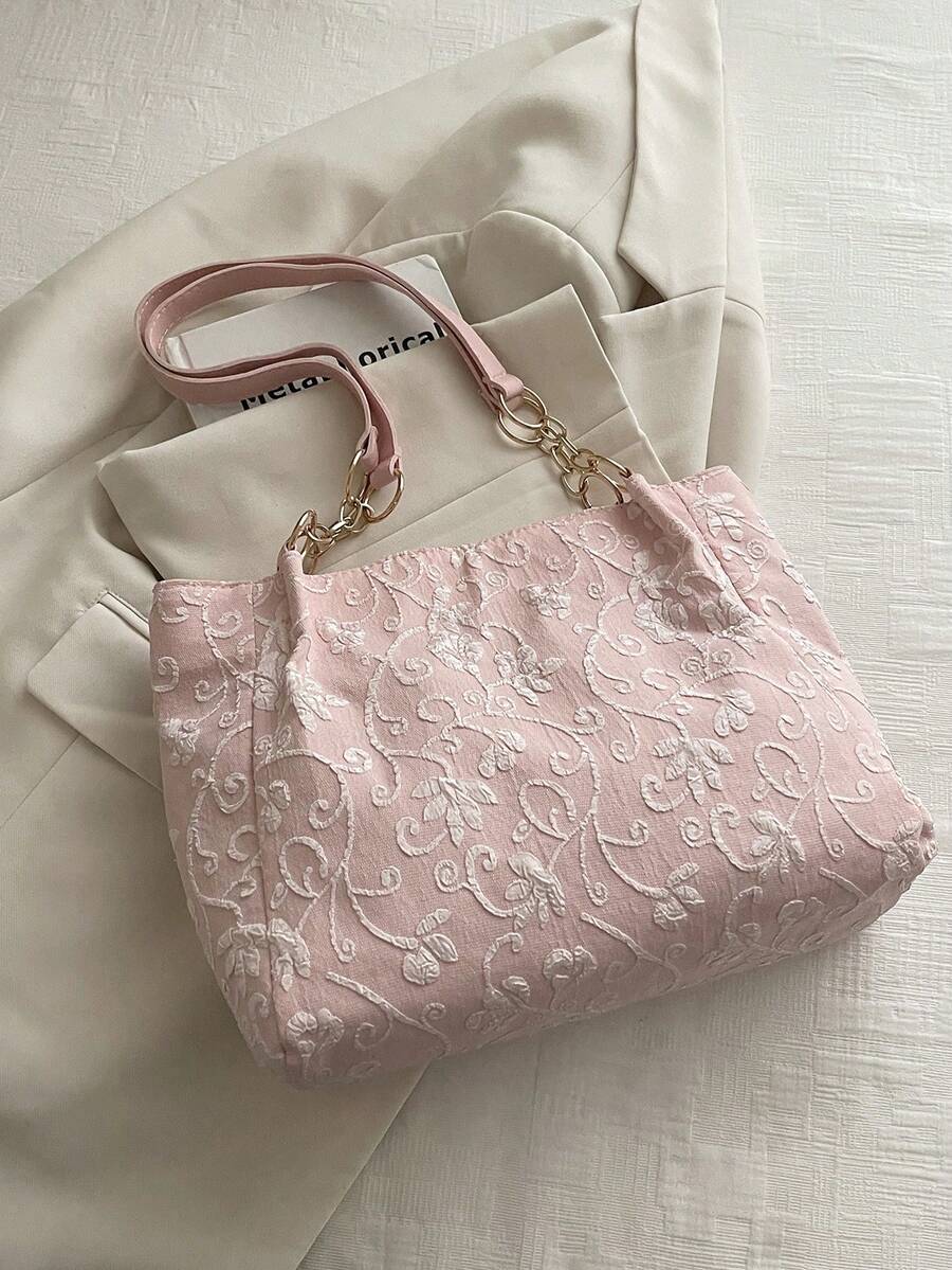 Fashionable Striped Handbag- Women's Large Capacity Shoulder Bag- Zipper Tote Bag For Daily Use- Minimalist Chain Shoulder Tote Bag For Teen Girls Women College Students,Rookies & White-Collar Work