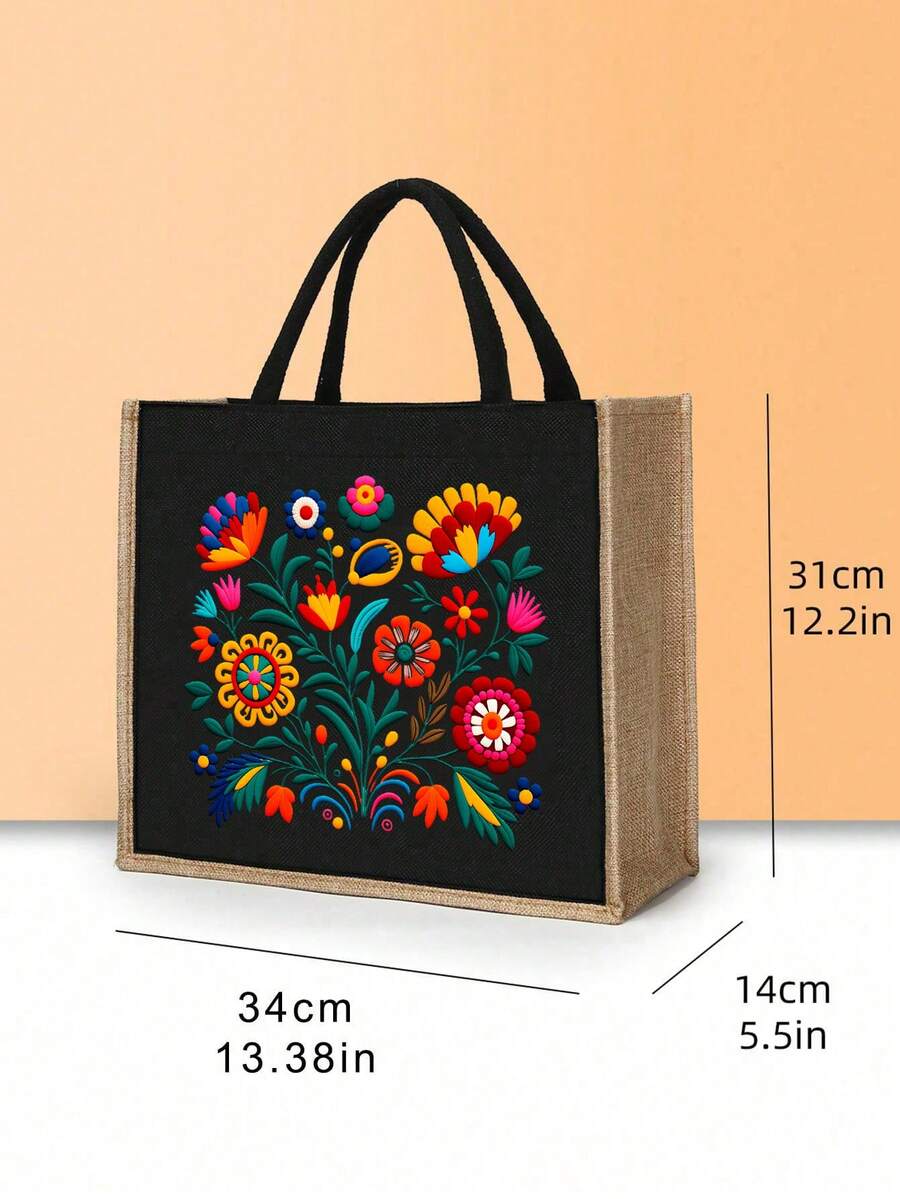 Bohemian Floral Handbag Set, Women's Handbag And Wallet Set, Minimalist Decor, Mexican Style Print Includes Tote Bag And Coin Purse, Eastern European Art Style Large Capacity Women's Bag, Cosmetic Sto