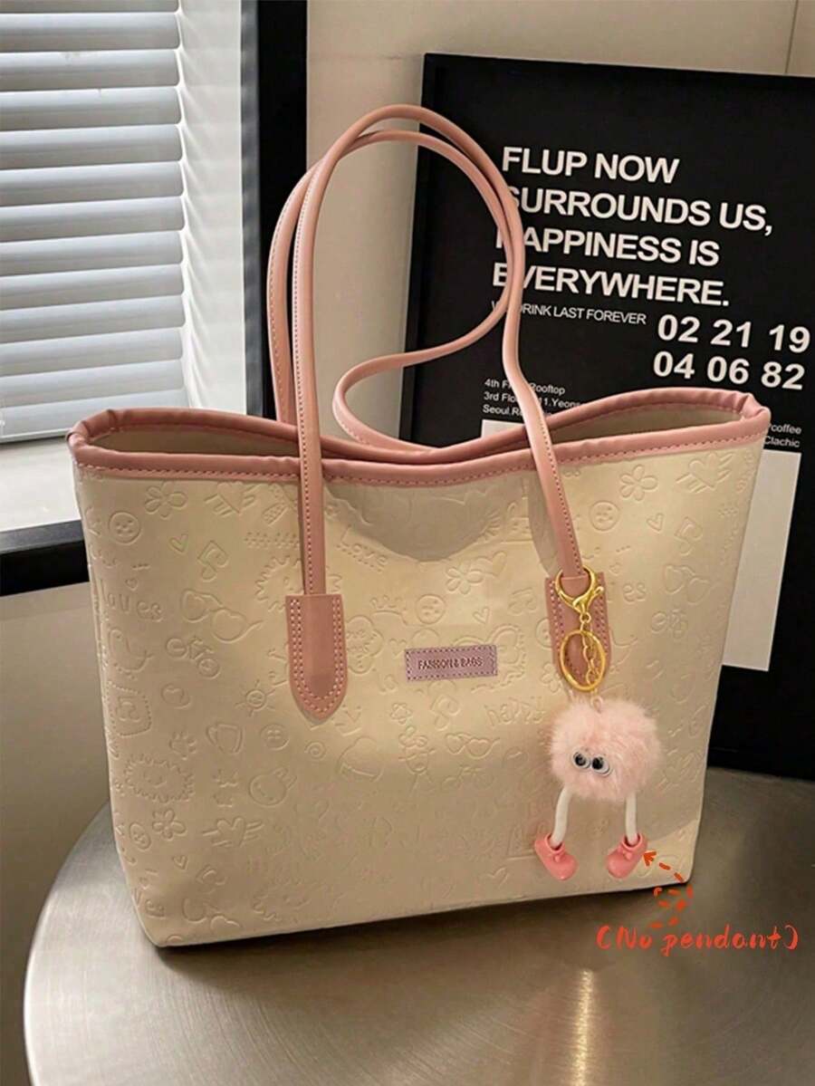 Large Capacity Women's Fashion Multifunctional Shoulder Bag, New Canvas Handbag, Stylish Design, Suitable For School, Commuting And Shopping (Pendant Not Included),Pink Bag