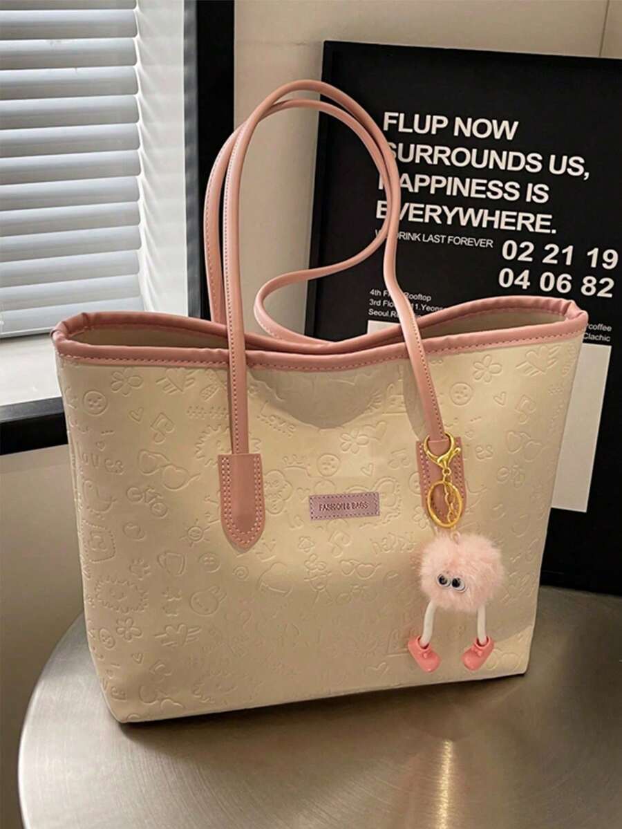 Large Capacity Women's Fashion Multifunctional Shoulder Bag, New Canvas Handbag, Stylish Design, Suitable For School, Commuting And Shopping (Pendant Not Included),Pink Bag