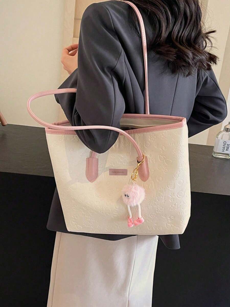 Large Capacity Women's Fashion Multifunctional Shoulder Bag, New Canvas Handbag, Stylish Design, Suitable For School, Commuting And Shopping (Pendant Not Included),Pink Bag