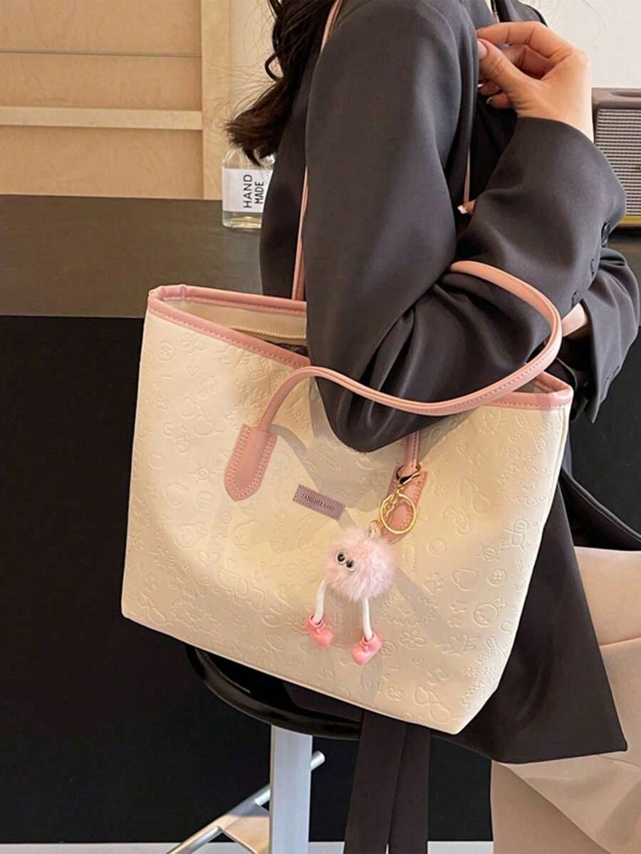 Large Capacity Women's Fashion Multifunctional Shoulder Bag, New Canvas Handbag, Stylish Design, Suitable For School, Commuting And Shopping (Pendant Not Included),Pink Bag