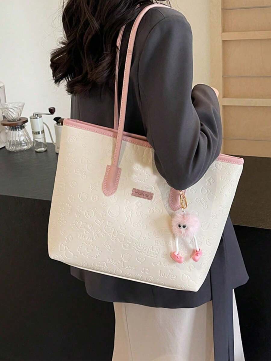 Large Capacity Women's Fashion Multifunctional Shoulder Bag, New Canvas Handbag, Stylish Design, Suitable For School, Commuting And Shopping (Pendant Not Included),Pink Bag