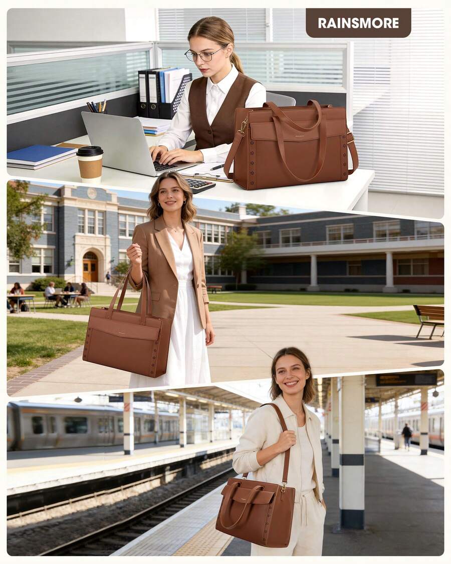 NEWHEY 15.6 Inch Laptop Bag For Women, Waterproof Leather Computer Tote, Large Capacity Professional Briefcase Work Handbag, Stylish Office & Teacher Purse With Adjustable Shoulder Strap
