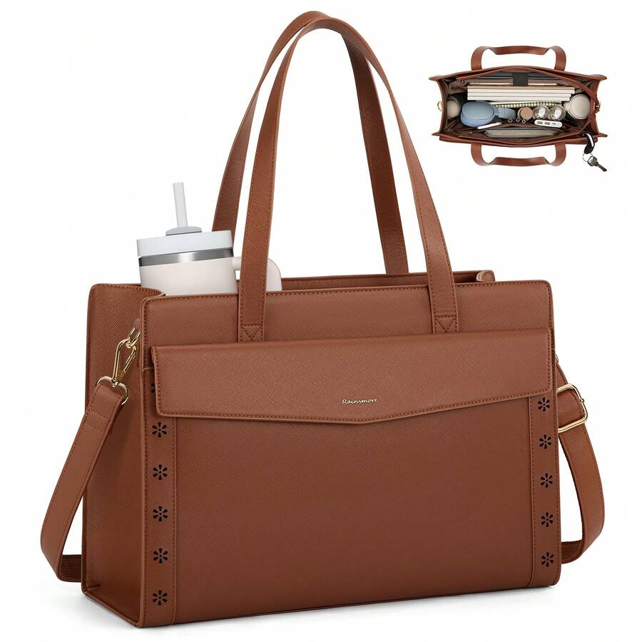 NEWHEY 15.6 Inch Laptop Bag For Women, Waterproof Leather Computer Tote, Large Capacity Professional Briefcase Work Handbag, Stylish Office & Teacher Purse With Adjustable Shoulder Strap