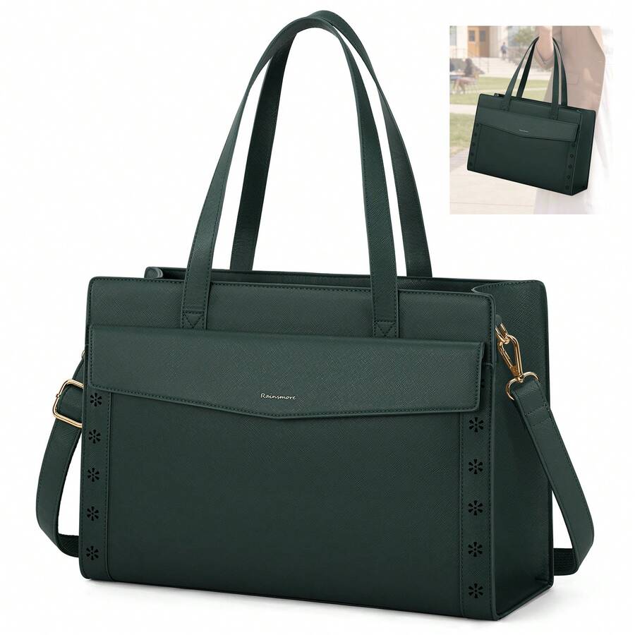 NEWHEY 15.6 Inch Laptop Bag For Women, Waterproof Leather Computer Tote, Large Capacity Professional Briefcase Work Handbag, Stylish Office & Teacher Purse With Adjustable Shoulder Strap