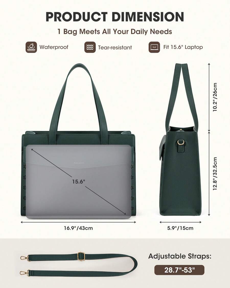 NEWHEY 15.6 Inch Laptop Bag For Women, Waterproof Leather Computer Tote, Large Capacity Professional Briefcase Work Handbag, Stylish Office & Teacher Purse With Adjustable Shoulder Strap