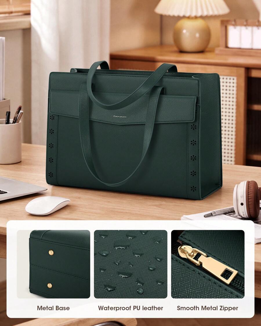 NEWHEY 15.6 Inch Laptop Bag For Women, Waterproof Leather Computer Tote, Large Capacity Professional Briefcase Work Handbag, Stylish Office & Teacher Purse With Adjustable Shoulder Strap