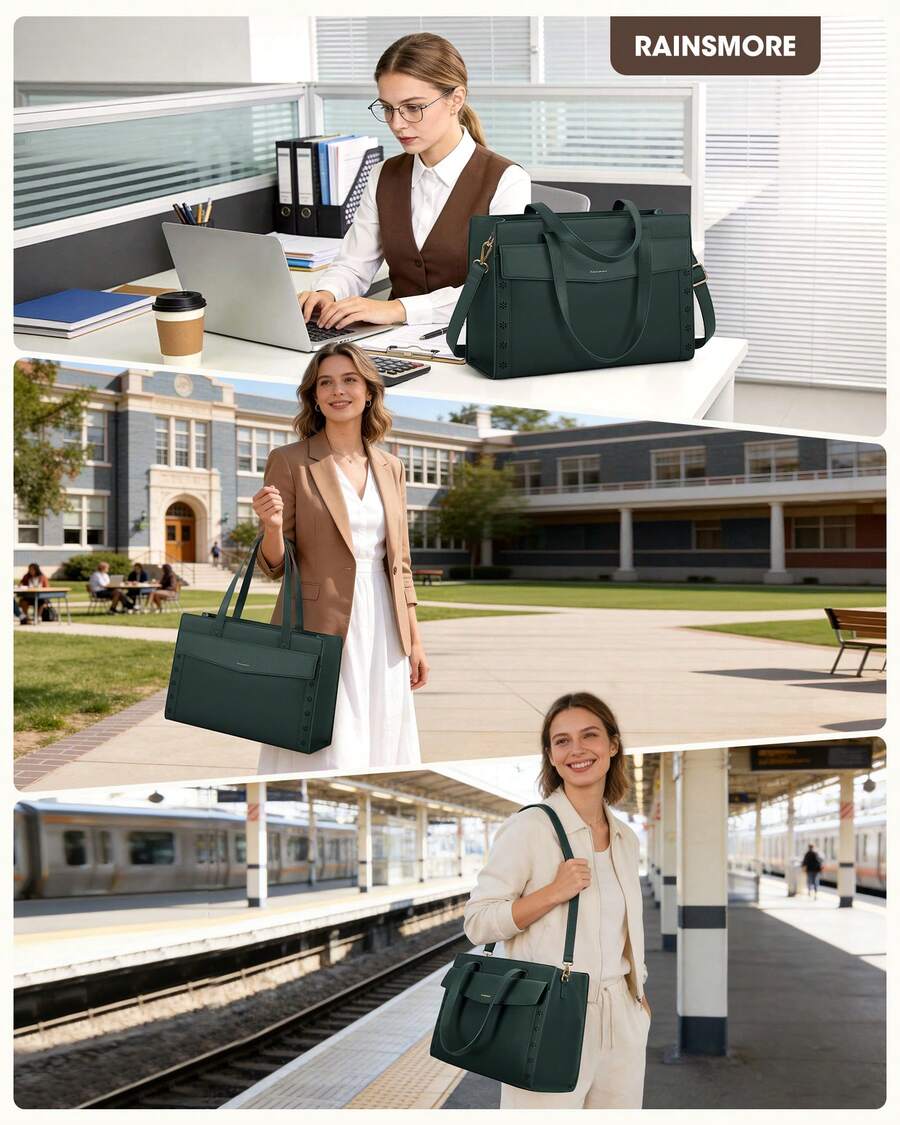 NEWHEY 15.6 Inch Laptop Bag For Women, Waterproof Leather Computer Tote, Large Capacity Professional Briefcase Work Handbag, Stylish Office & Teacher Purse With Adjustable Shoulder Strap
