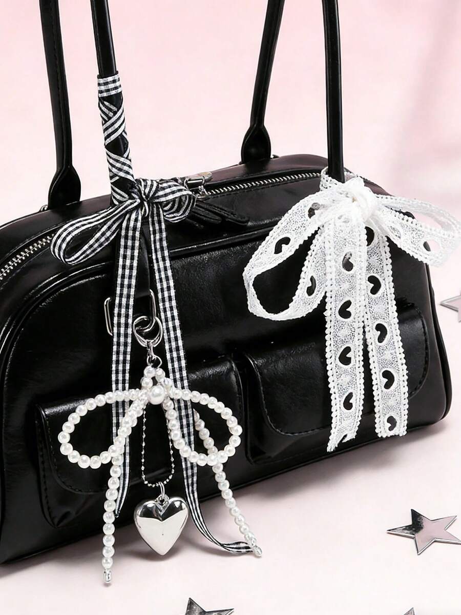 1pc Minimalist Retro Zipper Tote Bag, Decorated With Pockets, Dual Handles, Suitable For Women's Casual And Commuting Daily Use