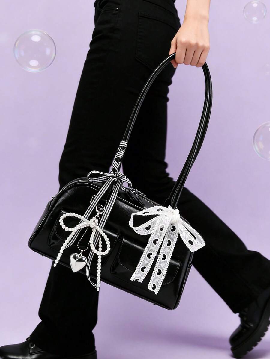 1pc Minimalist Retro Zipper Tote Bag, Decorated With Pockets, Dual Handles, Suitable For Women's Casual And Commuting Daily Use