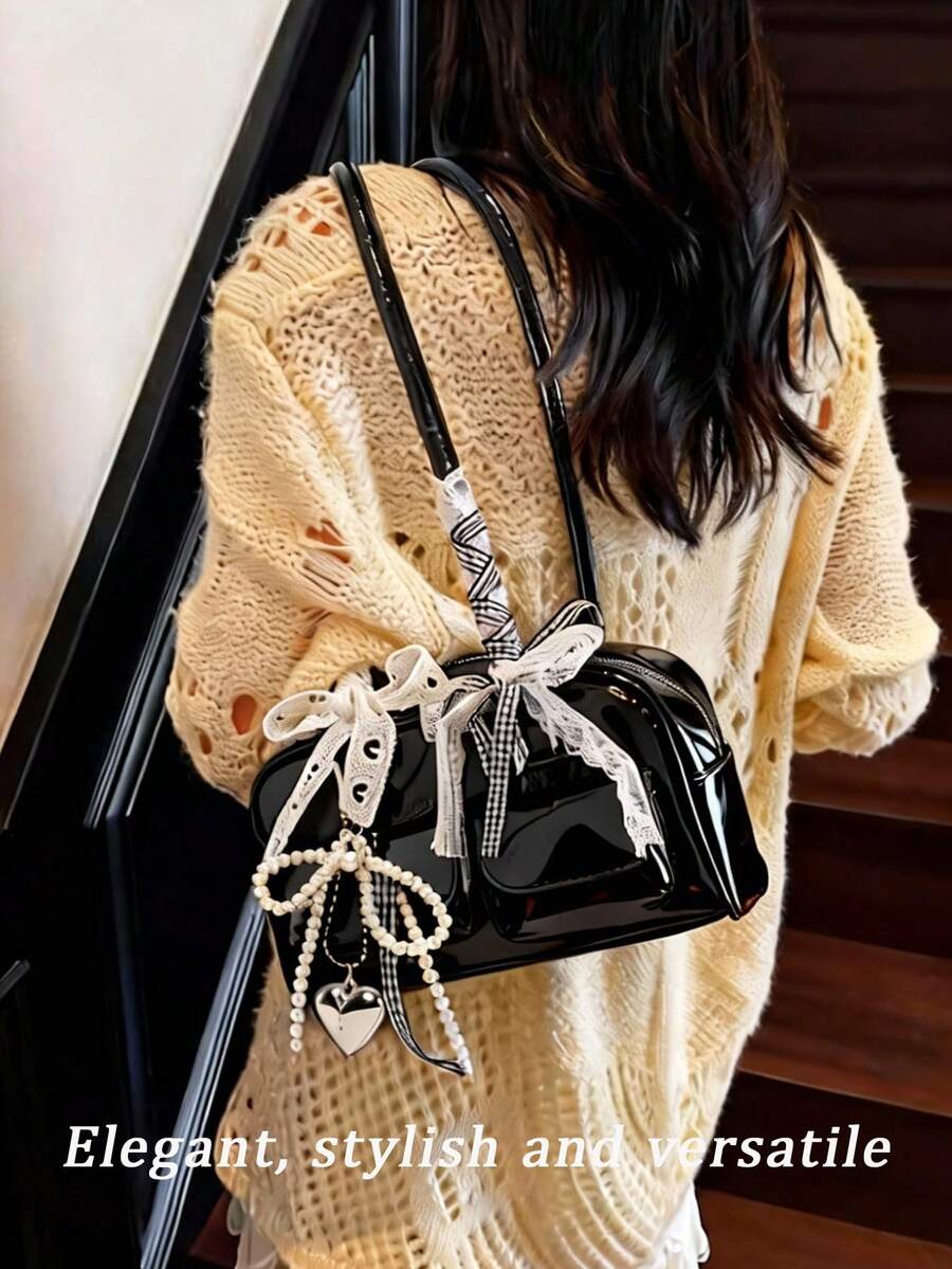 1pc Minimalist Retro Zipper Tote Bag, Decorated With Pockets, Dual Handles, Suitable For Women's Casual And Commuting Daily Use
