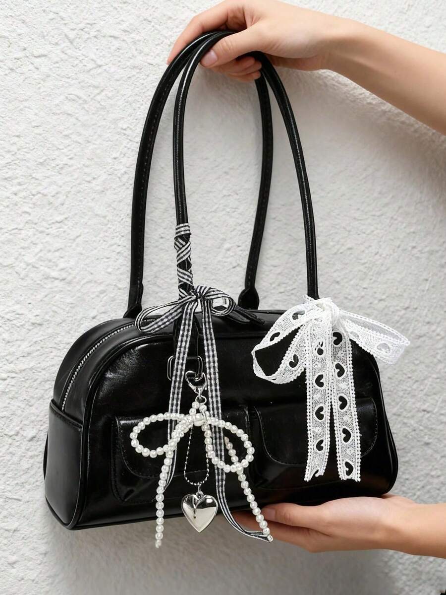 1pc Minimalist Retro Zipper Tote Bag, Decorated With Pockets, Dual Handles, Suitable For Women's Casual And Commuting Daily Use
