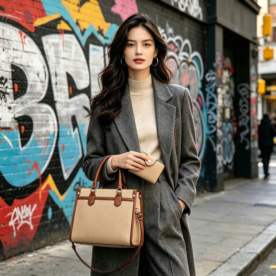 Small Book Tote Bags For Women Colorblock Purses For Women,Double Handle,Adjutable Shoulder Strap For Commuting&Daily&Gifts For Mom On Mother's Day,Gifts For Girfirend On Birthday Gift