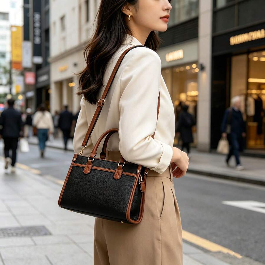 Small Book Tote Bags For Women Colorblock Purses For Women,Double Handle,Adjutable Shoulder Strap For Commuting&Daily&Gifts For Mom On Mother's Day,Gifts For Girfirend On Birthday Gift