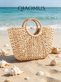 Gets Handwoven Straw Beach Tote Bag Women Summer Boho Shoulder Purse Lightweight Natural Fiber Rattan Clutch Vacation Holiday Gift Casual Travel