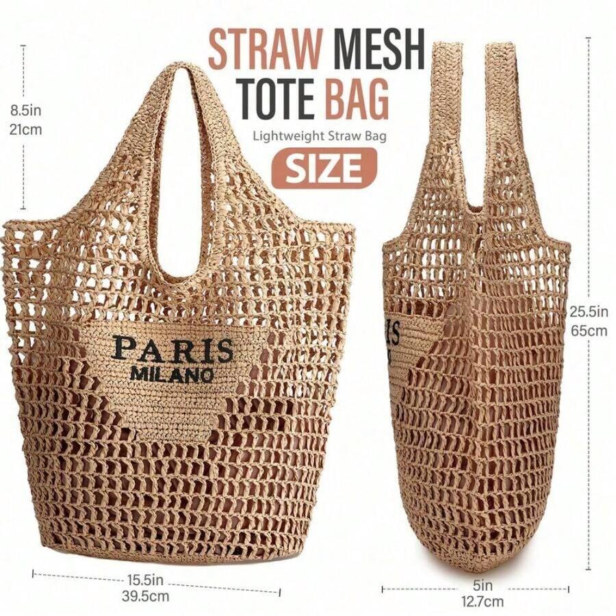 Hatisan Straw Beach Bag For Women Summer Woven Beach Tote Bag Shoulder Handbags Boho Bag