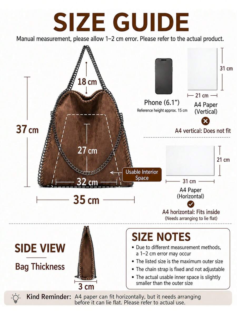 1pc Women's Vegan Leather Chain Shoulder Bag, New Bucket Bag Tote Handbag, Large Capacity Commuter Shopping Bag