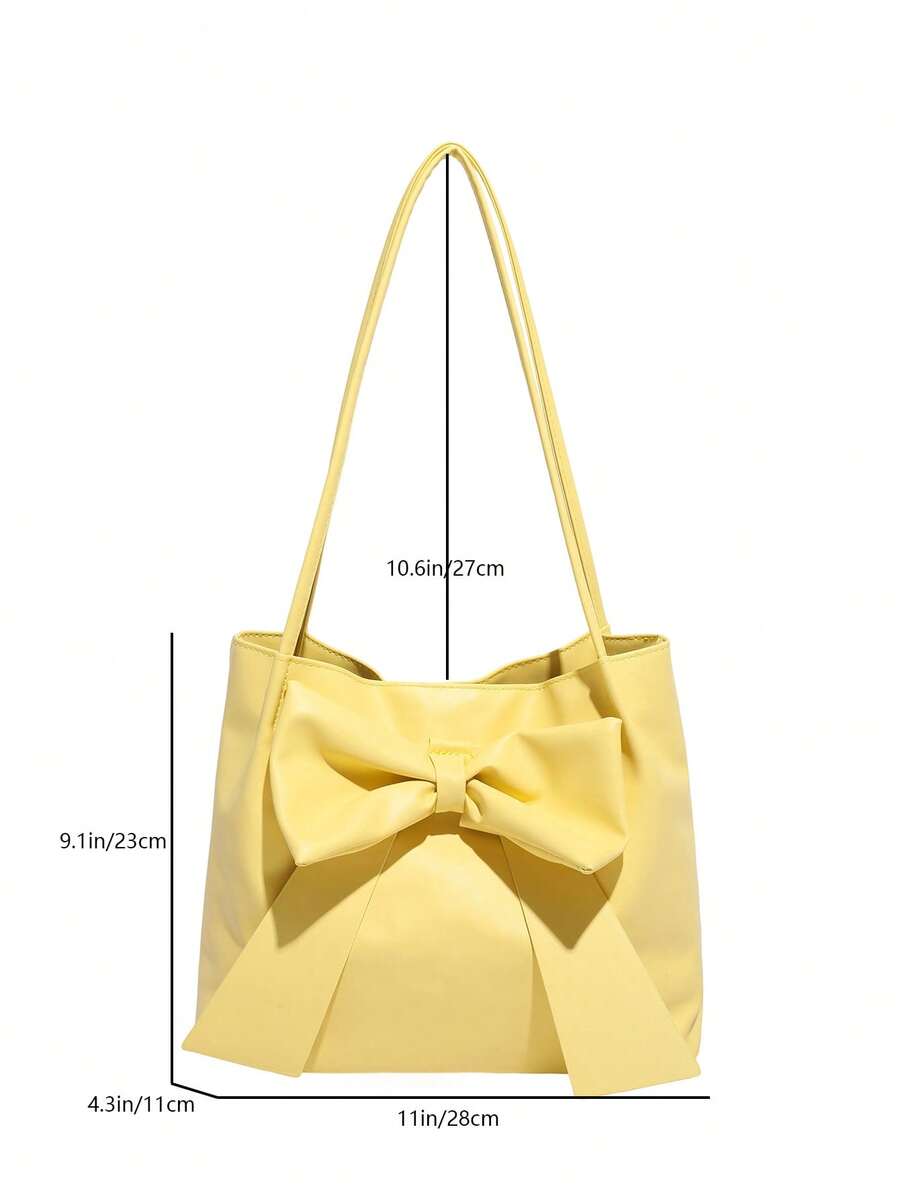 New Fashion Bucket Handbag, Bowknot Decor, Spring/Summer Tote Bag, Shoulder Bag, Commuter Bag, Solid Color Handbag For Women