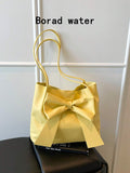 New Fashion Bucket Handbag, Bowknot Decor, Spring/Summer Tote Bag, Shoulder Bag, Commuter Bag, Solid Color Handbag For Women
