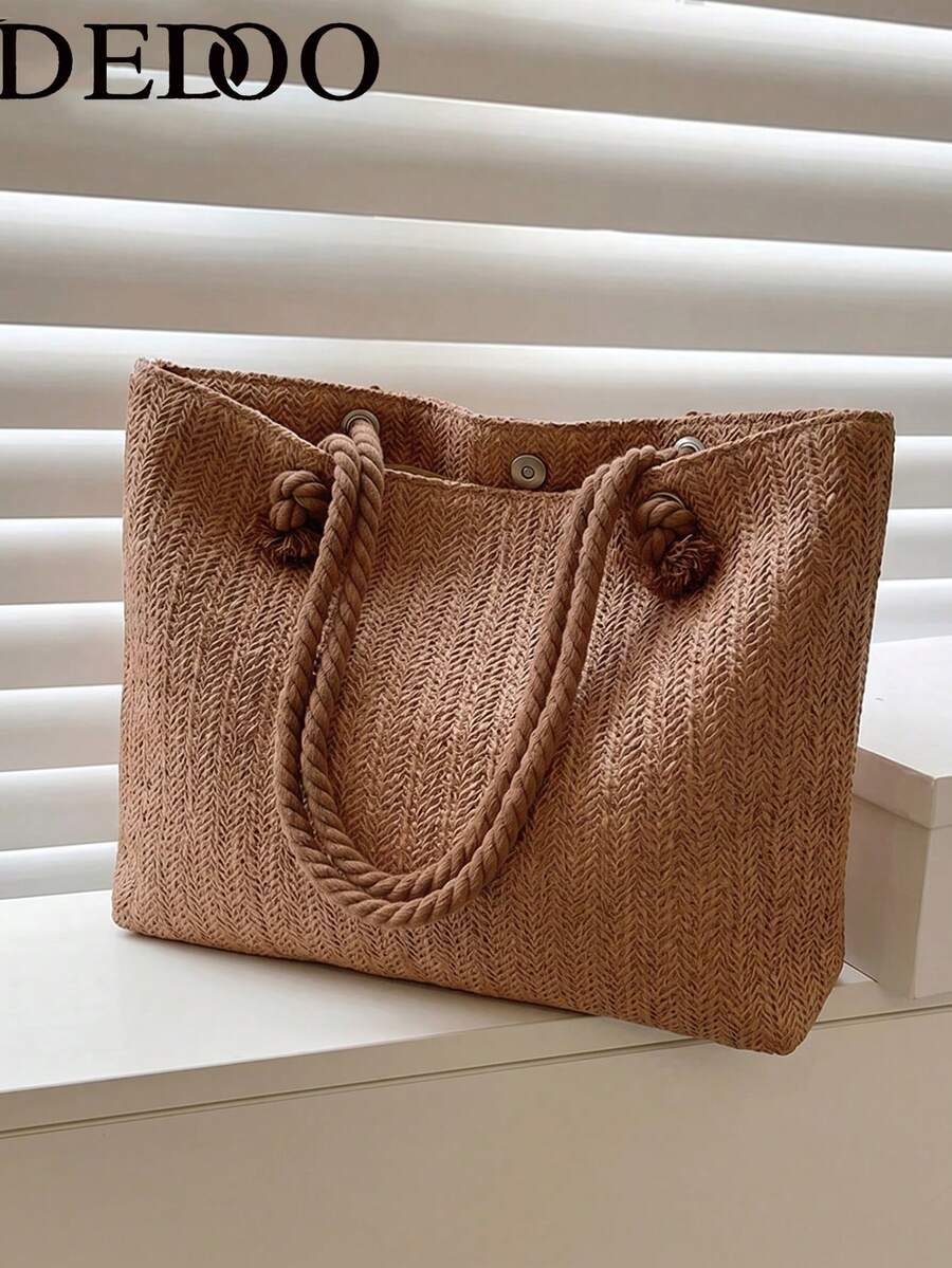 Dedoo Woven Large Capacity Tote Bag, Lightweight Shopping Shoulder Bag, Summer Travel Essential Women's Vacation Backpack