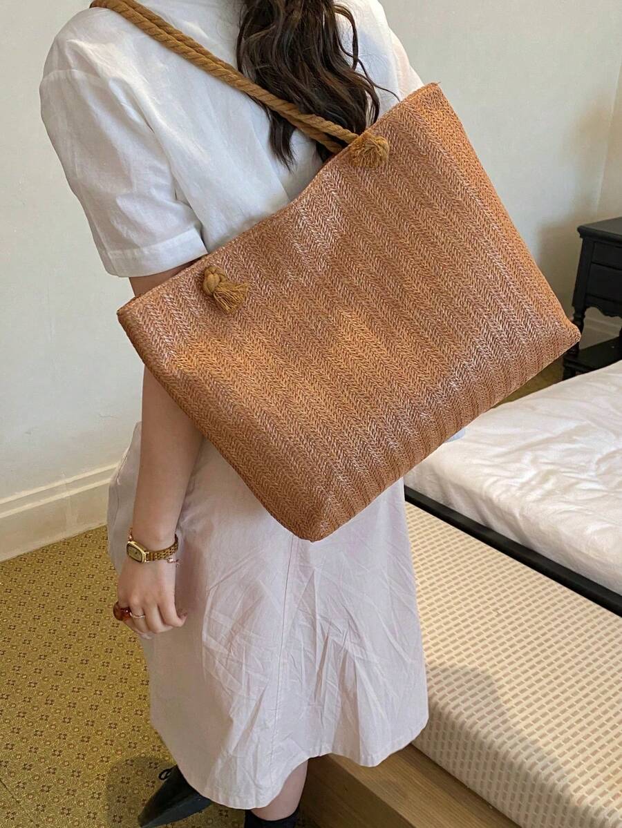 Dedoo Woven Large Capacity Tote Bag, Lightweight Shopping Shoulder Bag, Summer Travel Essential Women's Vacation Backpack